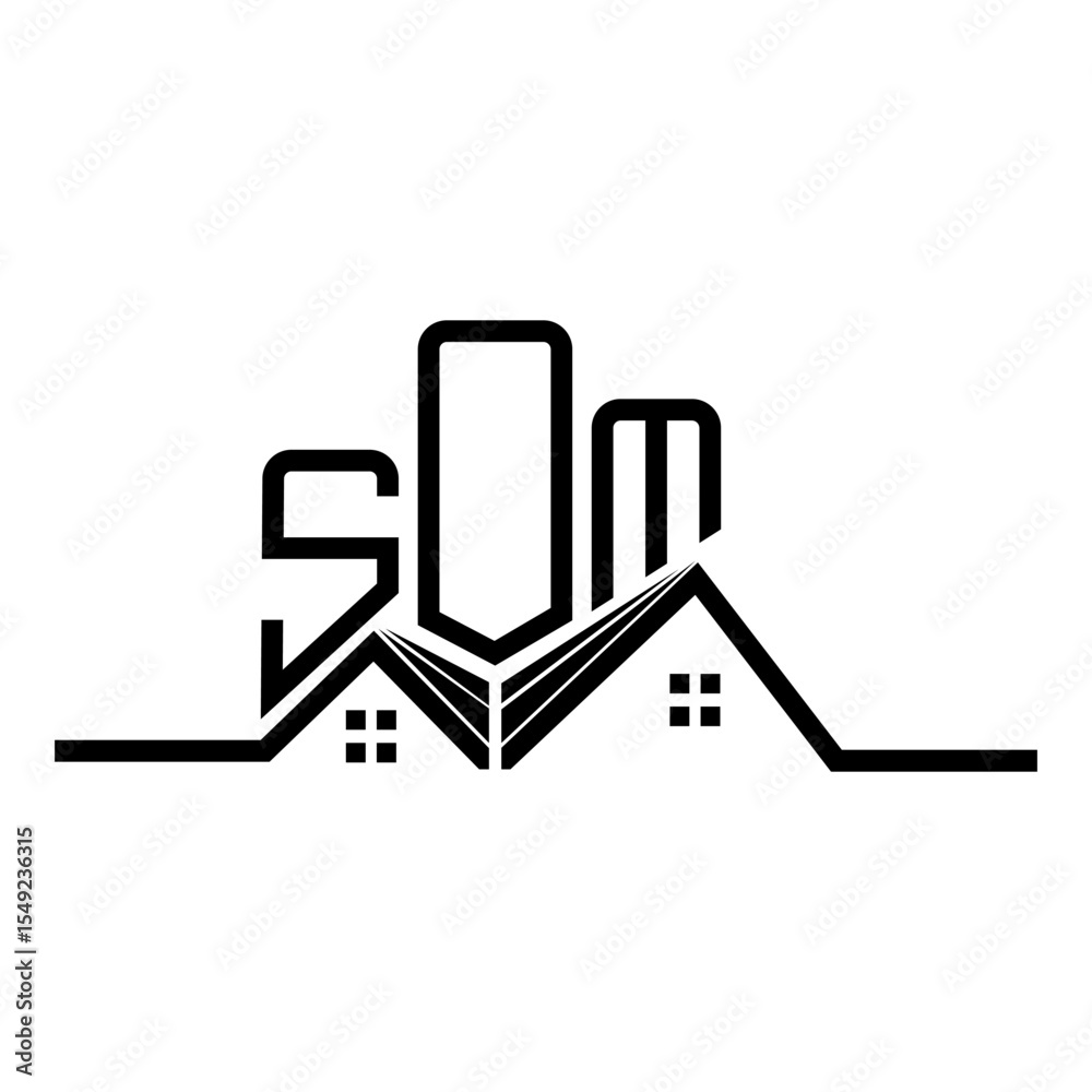 SOM Real State logo design, SOM simple and modern logo. SOM luxurious alphabet design