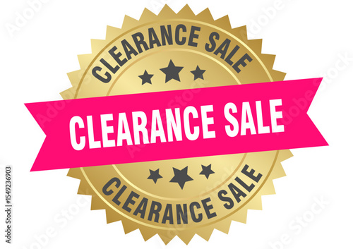 clearance sale. clearance sale round pink and gold label isolated on transparent background