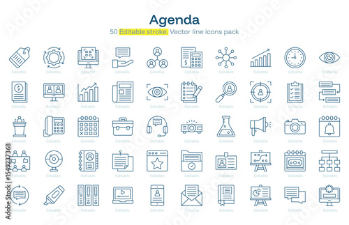 Agenda line icon pack. Agenda Stroke icon set. Editable Stroke icon
