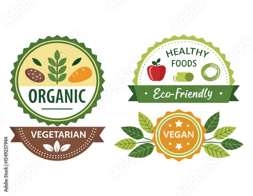 Organic and Vegan Food Labels natural and Health Badges Healthy Food Labels