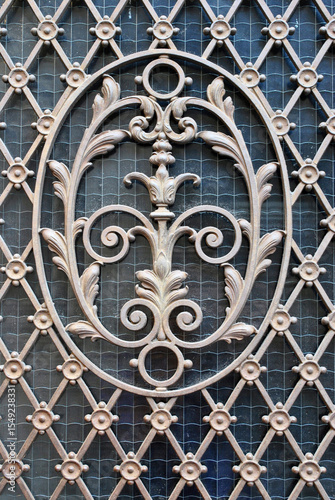 Ornate Cast Iron Grill on Entrance Door to 19th Century Building