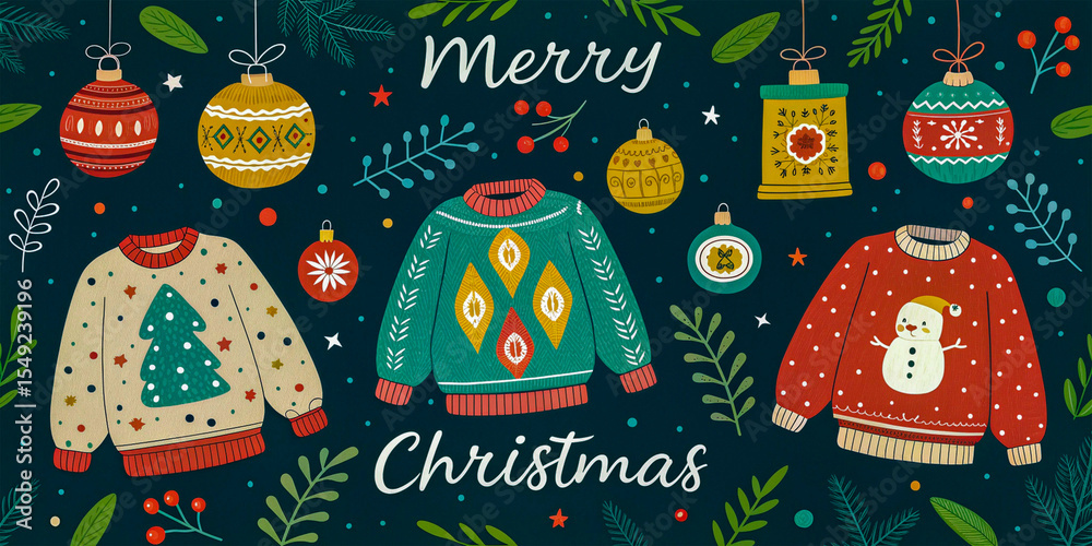 Fototapeta premium Festive Threads and Frosty Friends
