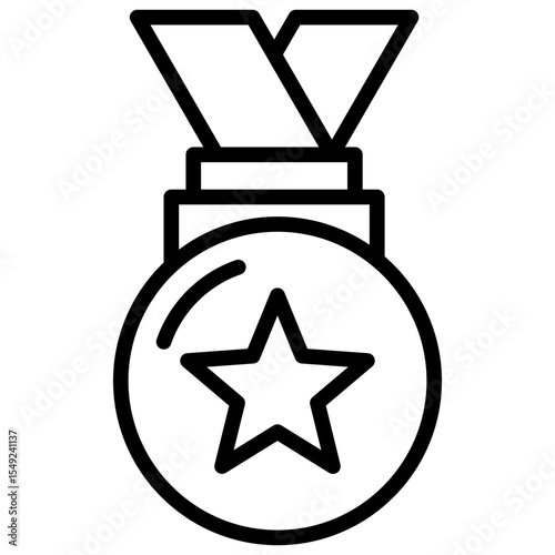 Star Medal - Outline Style Icon - medal with a star, representing achievement, reward, or recognition