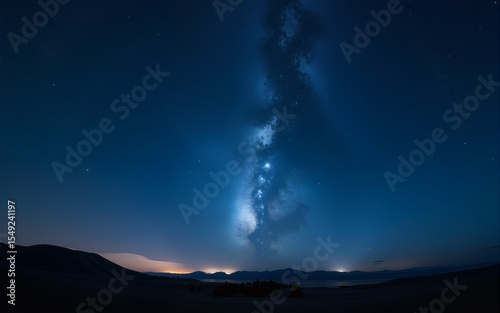 Vast, star-studded midnight sky blankets the landscape, a breathtaking panorama of celestial wonders  Perfect for astronomy, space travel, or nighttime serenity themes ,  midnight,  wonder
