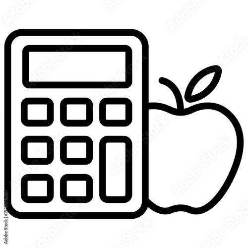 Nutrition Count - Outline Style Icon - Calculator and apple, representing nutritional tracking and calorie calculation