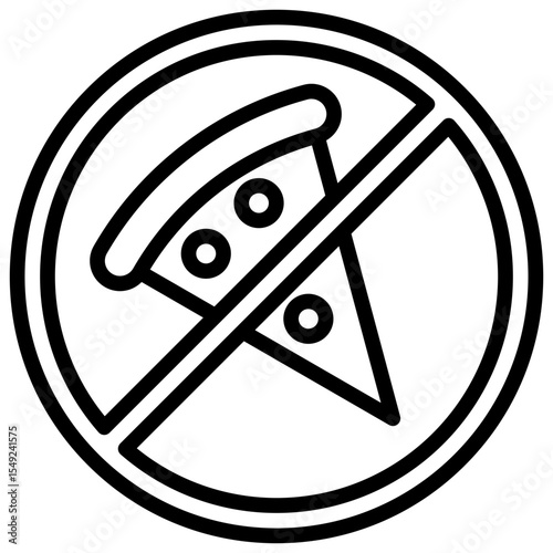 No Junk - Outline Style Icon - slice of pizza with a prohibition sign, suggesting restricted or avoided food