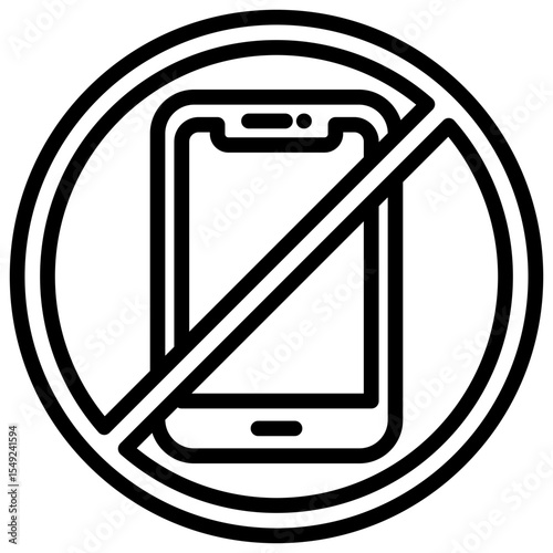 No Phone - Outline Style Icon - smartphone with a prohibition symbol, showing device restriction or focus time