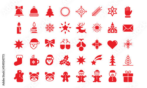 Red Christmas Icons Set Festive Holiday Symbols vector