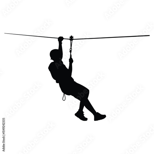 Zipline Silhouette Person Action Adventure Sport vector