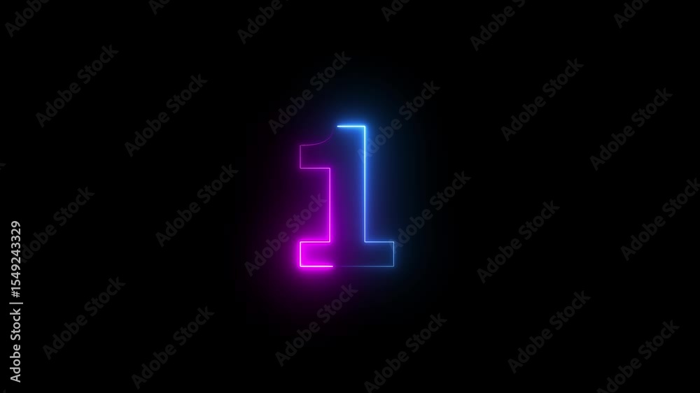 Glowing neon line text animation. neon number 1. Two-color looping trendy glowing neon numeric number one. glowing number animation number on black background.