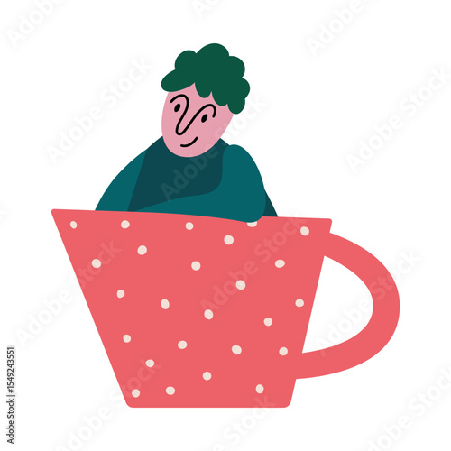 Whimsical Character in a Teacup Isolated Vector Illustration.