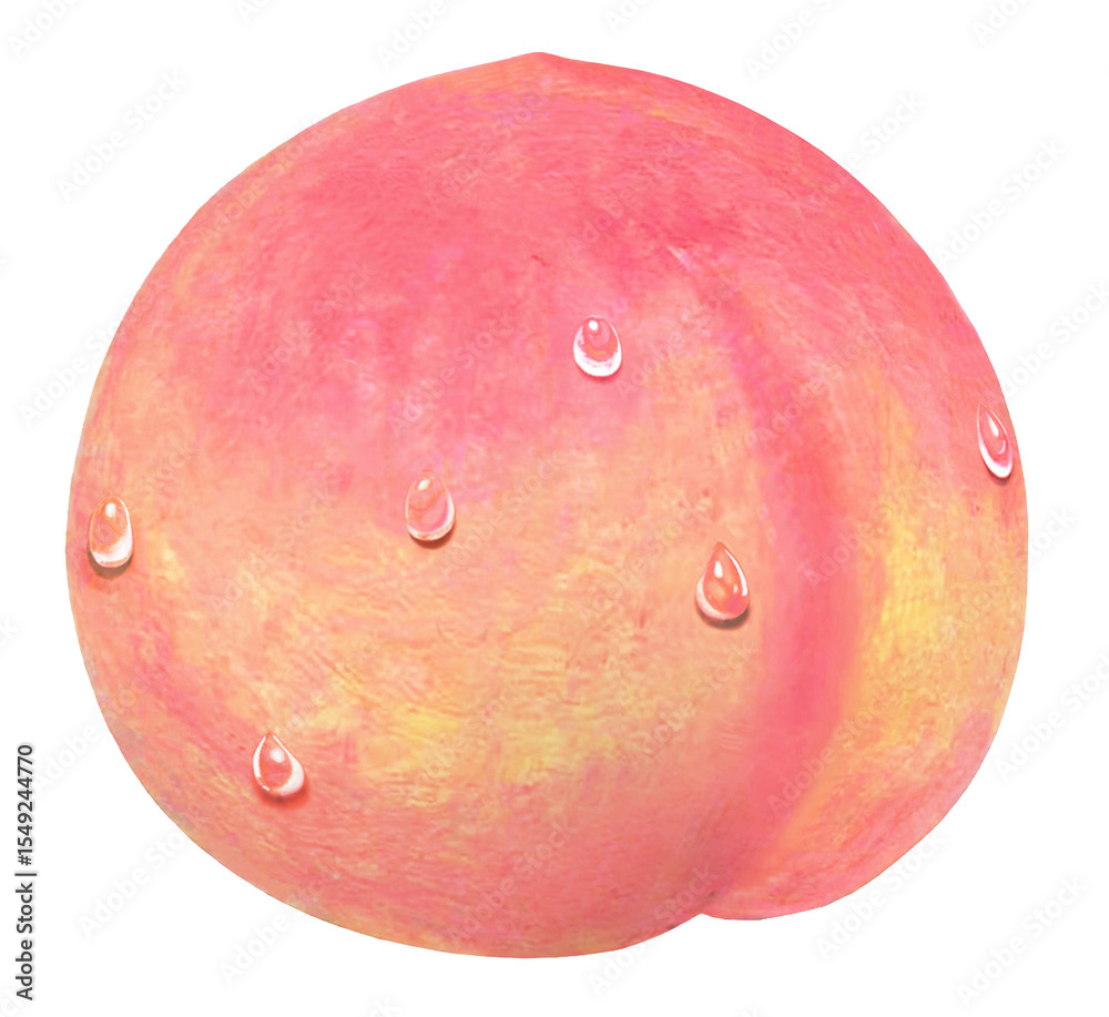 Fototapeta premium 水滴の付いた瑞々しい桃のイラスト