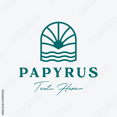 Papyrus plant icon and logo design. lily flower. Ethnic design with ancient Minoan flowers. Vector illustration.