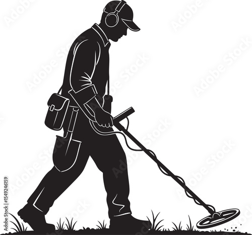 Metal Detector Silhouettes Vector Set – Treasure Hunting, Detectorist Illustrations