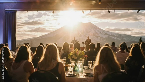 Guests seated at a formal dinner event. Generative AI