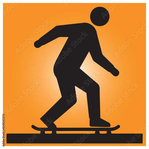 Silhouette of a skateboarder performing tricks on an orange graded background
