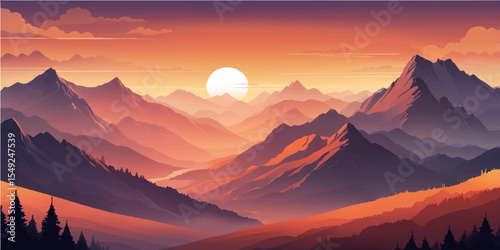 Experience the breathtaking mountain landscape with a panoramic view of the sunrise and sunset, capturing the serene nature through clouds, fog, and snow-capped peaks