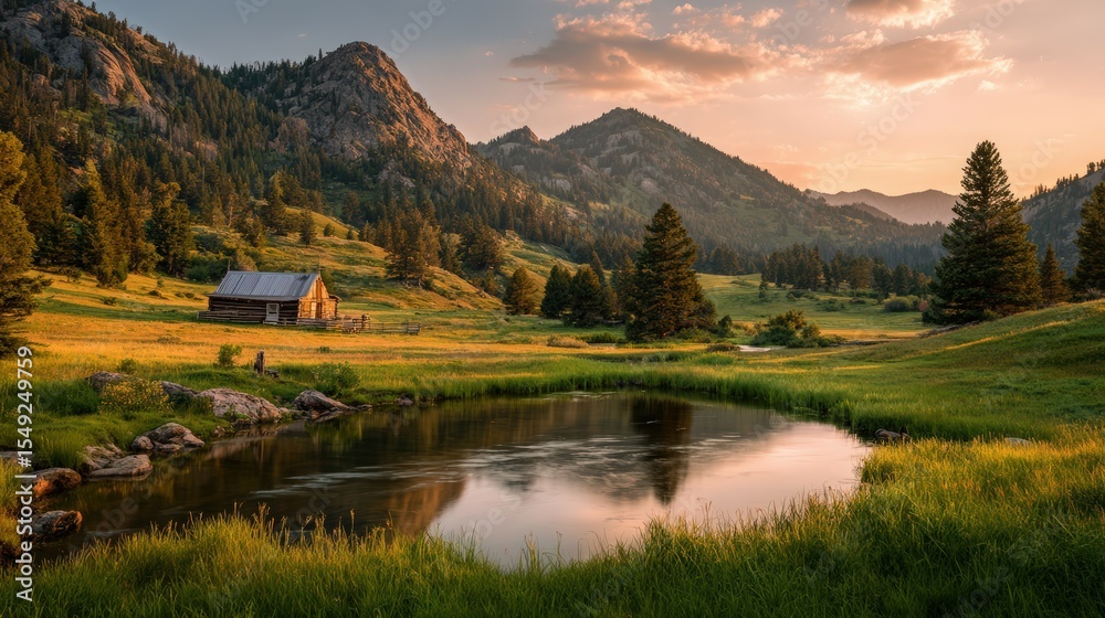 Obraz premium Serene Sunset Glow Over Mountain Landscape