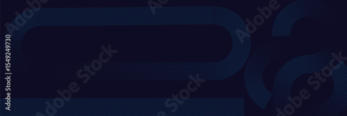 Dark blue abstract background with glowing geometric lines. Modern shiny blue rounded lines pattern. Suit for poster, banner, brochure, presentation,
