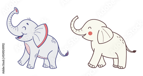 Two adorable cartoon elephants illustration for kids