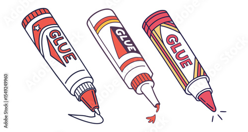 Three colorful glue stick illustrations for school supplies and crafts