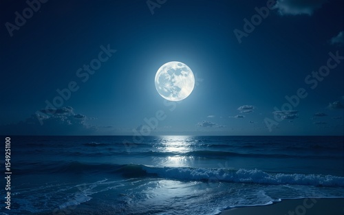 Moonlit seascape with starry sky promoting a serene and tranquil atmosphere perfect for relaxation and nature themes. High quality