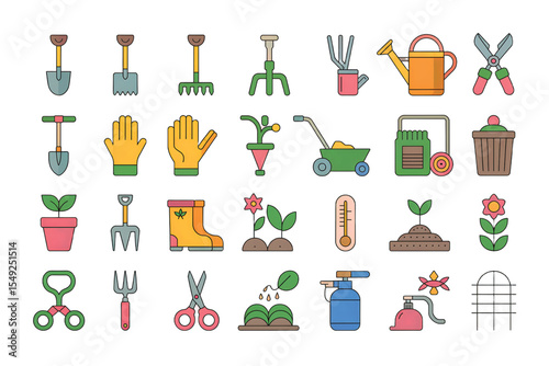 Set of kitchen and gardening icons featuring various food and drink symbols