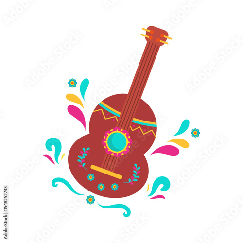 Festive Red Mexican Vihuela with Teal and Yellow Floral Accents for Celebrations