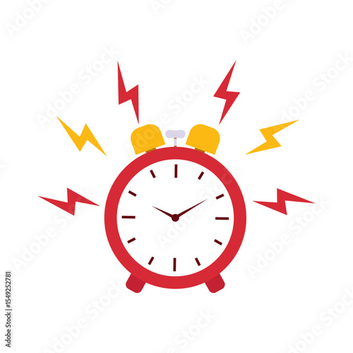Red Alarm Clock with Yellow Bells and Red and Yellow Sound Waves Ringing
