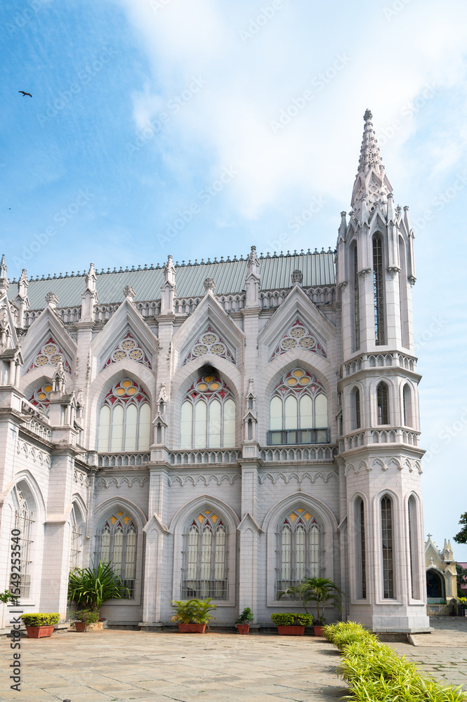 Naklejka premium Saint Philomena catholic church of Mysore, India, Saint Joseph Cathedral, state of Karnataka, neo gothic architecture