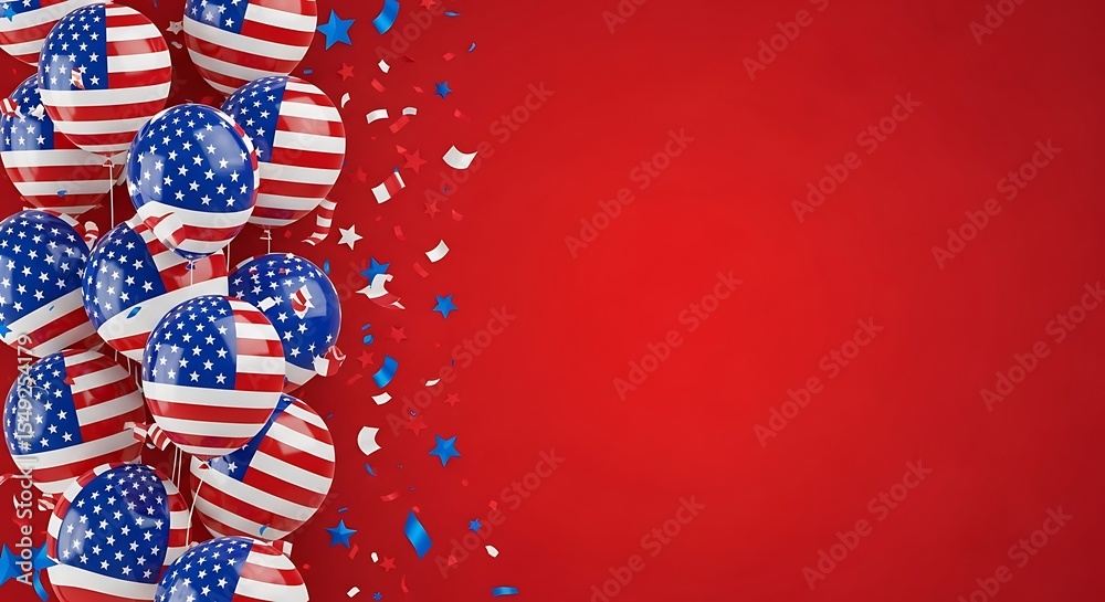 Fototapeta premium Festive american flag balloons and confetti celebrate independence day