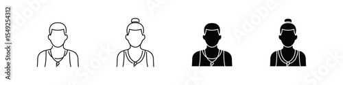 Personal trainer avatars male and female in flat and outline styles. Fitness coach icons for sport and wellness themes