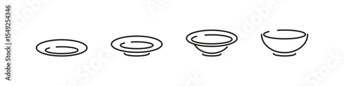Food plates icons in outline vector style. Dining and meal serving symbol collection