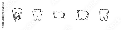 Teeth health problems icons in outline vector style. Dental issue symbols for oral care and treatment