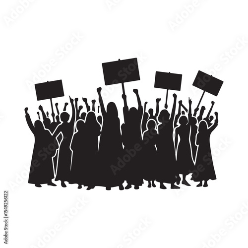 people protesting vector silhouette clip art logo design illustration
