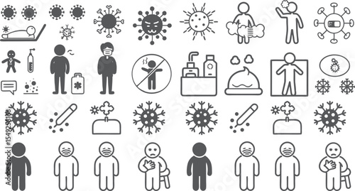 Comprehensive COVID-19 Prevention and Symptoms Illustrative Icons