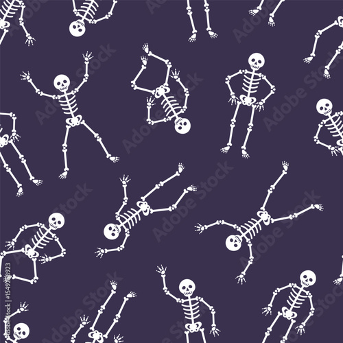 Seamless pattern with skeletons for Halloween or Day of the Dead celebration.