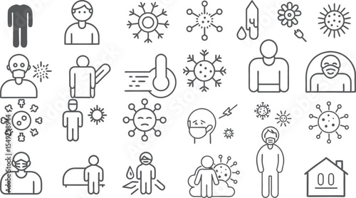 Health and Safety Icons Representing COVID-19 and Preventive Measures