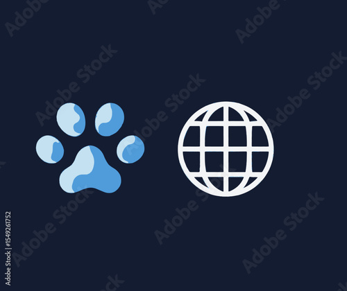 Flat Design Syringe, Paw Print and Globe Icons Representing Global Pet Vaccination for Rabies Awareness