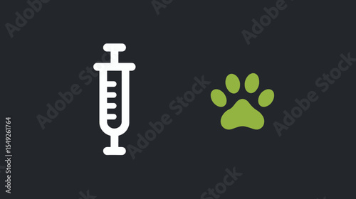Flat Design Syringe, Paw Print and Globe Icons Representing Global Pet Vaccination for Rabies Awareness