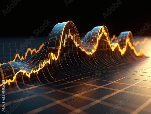 Dynamic 3D Stock Market Chart Visualizing Financial Trends and Investment Opportunities