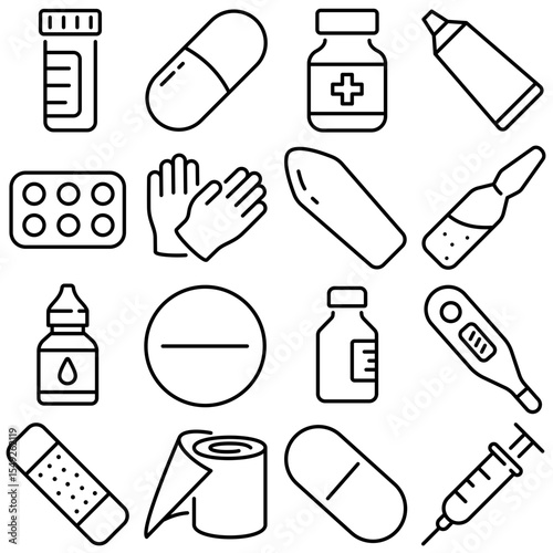 Medical Supplies Icons Set Outline Style
