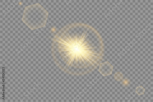 Yellow light flare with lens glow effect on background
