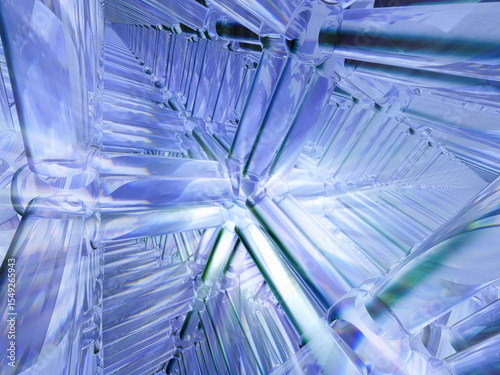 3D fractal infinite glass structure with purple reflections. Abstract background.