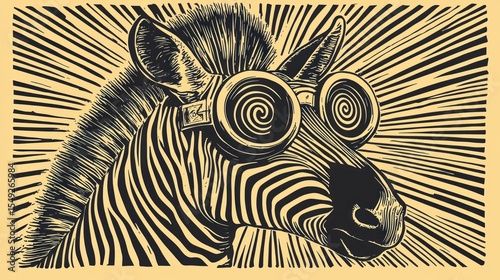 Zebra with psychedelic glasses, graphic style