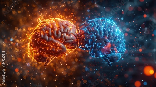 Two neurons in the shape of a brain