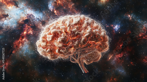 Cosmic Brain: A Human Brain Set Against a Vibrant Galactic Background