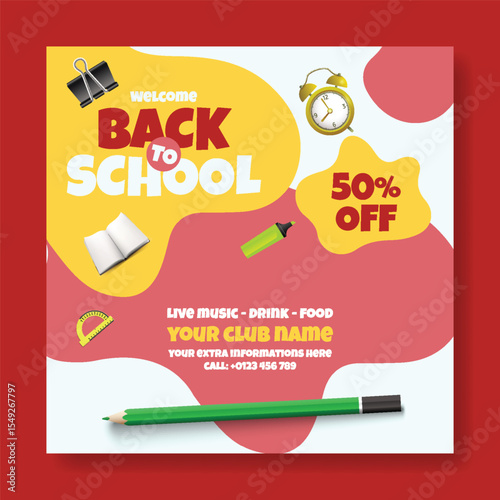 Editable educational social media post, banner, ads template for back to school, school admission, online learning, Child care, preschool web banner, and educational supplies vector illustration