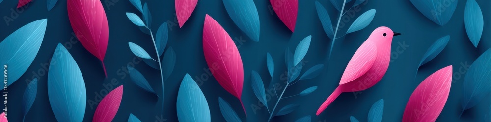 Obraz premium Colorful birds and vibrant patterns create a lively design with open space for text