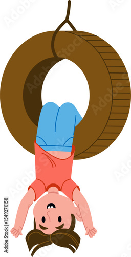 Boy Playing on Tire Swing